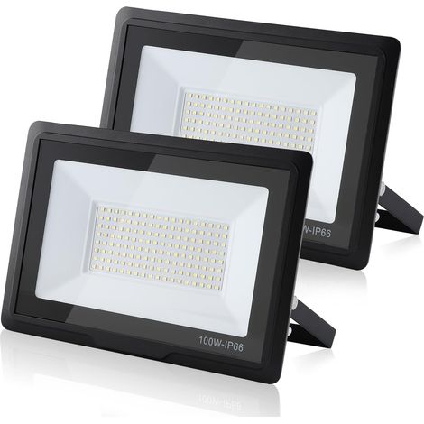 Projecteur LED Extérieur 100W, 10000LM Super Brillant, IP66 Étanche, 6000K Blanc Froid pour Garage, Jardin, Terrasse, Cour(2pcs)