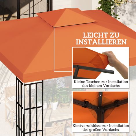Toiture de remplacement pour tonnelle 3x3m imperméable, abri de jardin en polyester rouge rouille, tente de fête, chapiteau de jardin. (1/4)