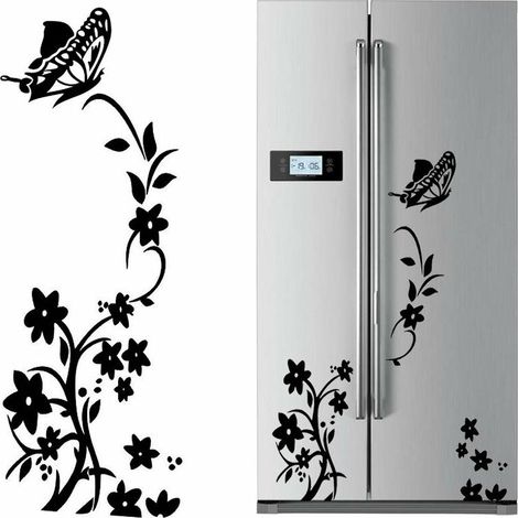2pcs Noir Fleur Vigne Stickers Muraux Réfrigérateur en PVC Papillon Autocollant Murales Amovible Art Décor pour Placard Maison Cuisine (1/5)