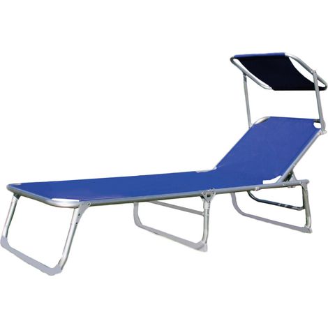 LETTINO MARE IN ALLUMINIO BLU CON PARASOLE - PIEGHEVOLE - 188CM (1/2)