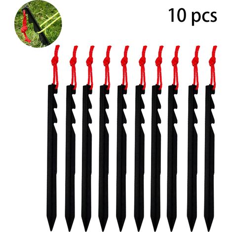 Lot de 10 piquets de tente en aluminium léger et résistant, noirs (1/5)