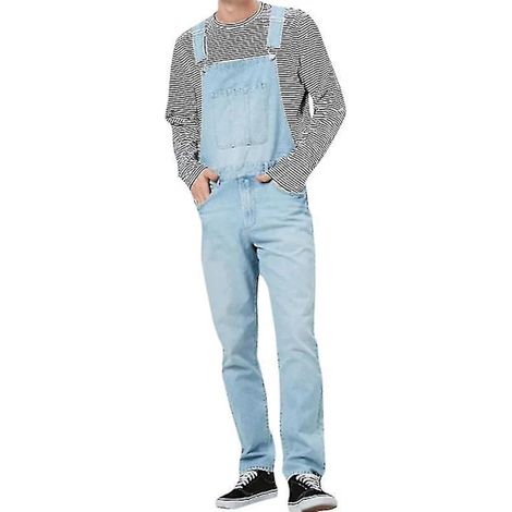 Salopette homme en jean denim, bretelles réglables, bleu classique, taille M-L, combinaison de travail robuste, vêtement décontracté, coton durable, style rétro, salopette utilitaire pour bricolage et (1/2)