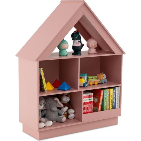GOPLUS Bibliothèque Enfant à 3 Niveaux, Meuble de Rangement Enfant en Forme de Maison avec 5 Étagères Ouvertes, Kit Anti-Basculement, Charge 110KG, pour Chambre Salon (Rose) (1/5)
