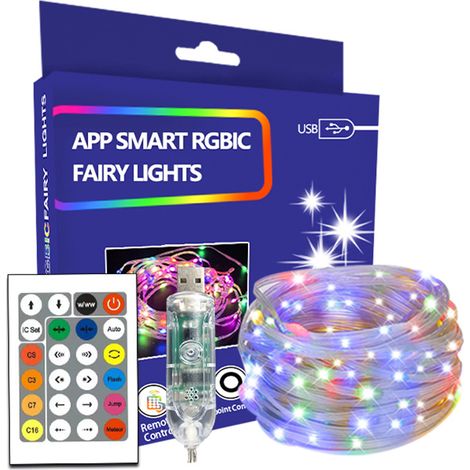 Guirlande Lumineuse LED RGB 20M Bluetooth avec Capteur Sonore et Télécommande 24 Touches – Lumières Dynamiques “Running Light”, Fil Souple Type Corde, Décoration de Noël et Ambiance Intérieure (1/4)