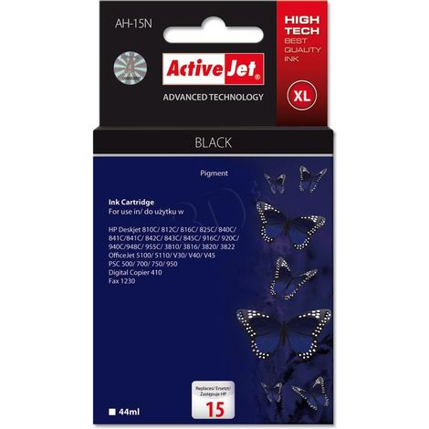 Activejet AH-15N Supreme - Tinta negra para HP, reemplazo para HP 15 (1/2)
