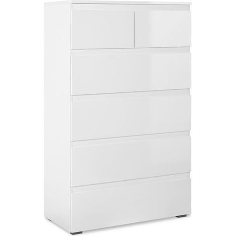 Calicosy – Commode enfant 120x45x80 cm blanc brillant et mat – 6 tiroirs – Design sans poignées – Finition mélaminé anti-rayures (1/10)