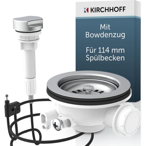 KS Korbventil Bowdenzug, 1 1/2"AG, Edelstahl-Ventilkelch und Sieb Ø 114 mm, mit 1" Überlaufanschluss (1/4)