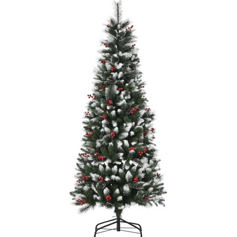 HOMCOM Árbol de Navidad Artificial 180 cm con 539 Ramas 51 Bayas Hojas de PVC Decoración Navideña para Interiores Verde (1/5)