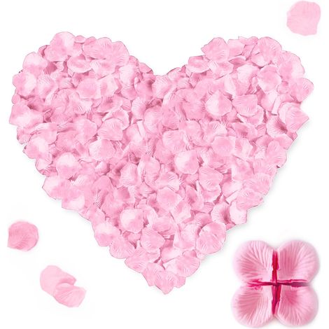 Pétales de rose pour chambre à coucher, mariage, fleurs de rose artificielles en soie pour confession, anniversaire, décoration d'anniversaire, mariage (1000, rose) (1/5)