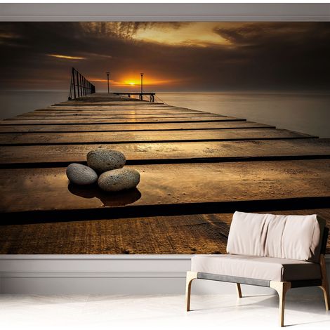 Papier peint autocollant Mural avec colle pour salon et chambre Décoration murale rapide Coucher de soleil 312x219 cm (1/5)