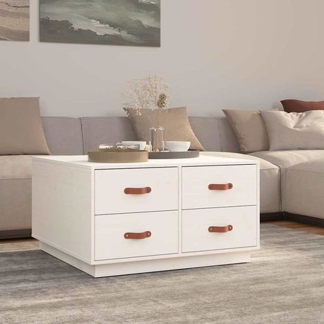 vidaXL Table basse Blanc 80x80x45 cm Bois massif de pin (1/5)