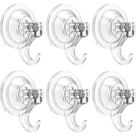 Juego de 6 ganchos con ventosa, transparentes, no requieren perforación, de PVC resistente, para baño y cocina. (1/5)