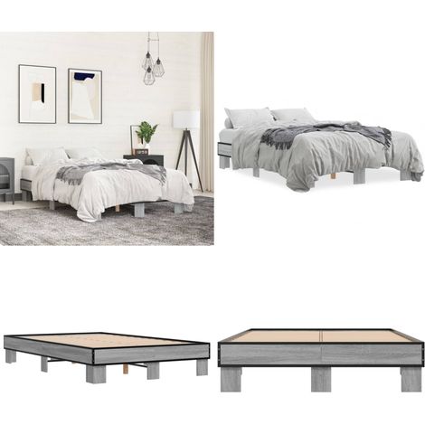 Bettgestell Grau Sonoma 140x200 cm Holzwerkstoff und Metall - Holzbettfassungen - Doppelbett - Bettrahmen - Grau Sonoma - Lattenrost - Home & Living (1/5)
