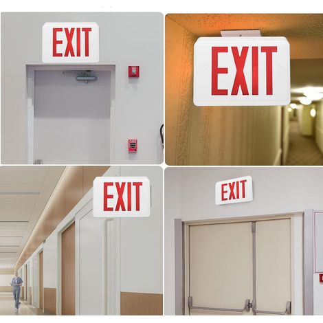 Voyant de sortie de secours rouge EXIT, autonomie de 3 heures, à LED, pour évacuation d'urgence incendie. Tension : 85-265 V CA, 50/60 Hz. (1/5)