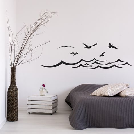 Sticker Mural - Mer Oiseaux - 7x24 cm - Noir (1/3)