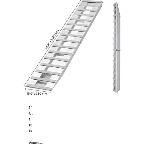 Rampes de chargement, alliage d'aluminium, capacité de 6000 lbs, 94x15 pouces (1/2)