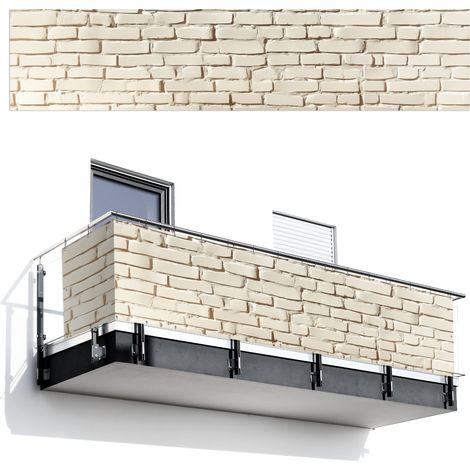 Balcony Privacy Banner Bricks - Wall - Light - White 500x110 cm