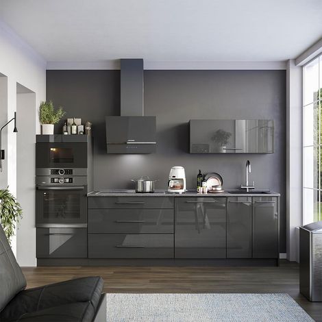 Mueble de cocina Fame-Line, Antracita alto brillo/Antracita, 280 cm sin encimera, Vicco (1/5)