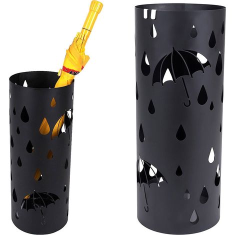 Portaombrelli in Ferro Design Rotondo Stand Nero Vaschetta Salvagoccia (1/5)