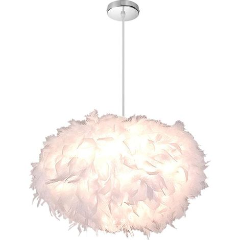 Stoex – Lustre suspension en plumes blanches E27 40W – Diamètre 45cm – Hauteur 20-25cm – Longueur câble 100cm – Ambiance chaleureuse