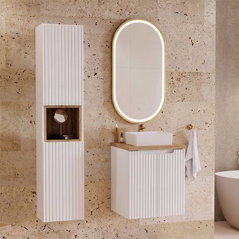 Ensemble meuble simple vasque 50cm 2 portes et colonne Riva Blanc et Bois (1/5)