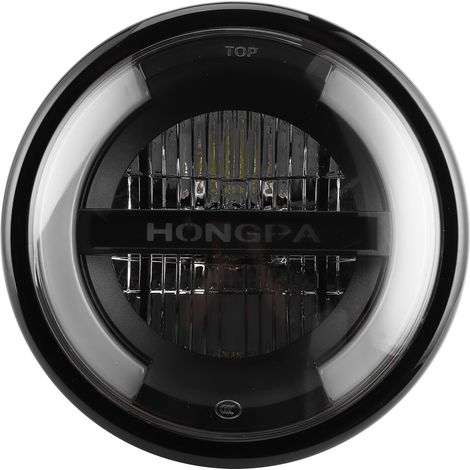 Phare LED vintage 7 pouces, feu de route/croisement, éclairage diurne en anneau, clignotant pour moto, boîtier noir brillant (1/5)