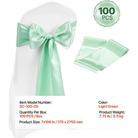 Housses de Chaise, Tissu Satin, Design Élégant, 100pcs Vert Clair (1/2)