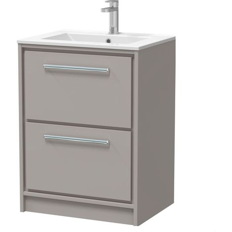 Balterley Longnor  Modern Bathroom Floor Standing 2 Soft Close Drawer Vanity Unit & Basin, Pebble Grey, 600mm