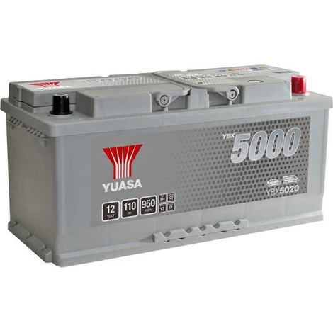 Yuasa – Batterie voiture 12V 110Ah 950A – YBX5020 – Technologie classique CA/CA – Dimensions 394 x 175 x 190 mm (1/4)