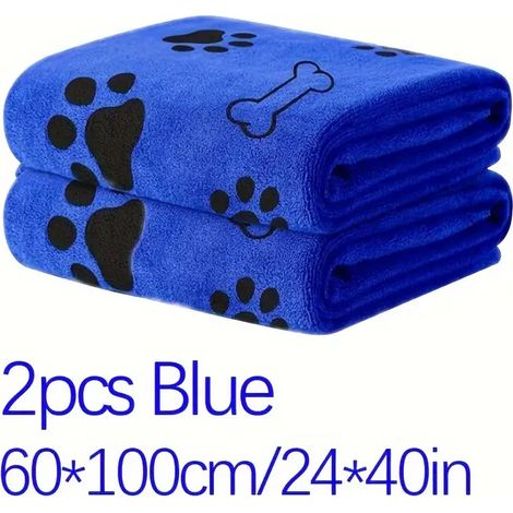 Paquete de 2 toallas para perros: toallas de microfibra de secado rápido para perros y gatos, productos absorbentes para el baño - Toalla mediana para perros (azul)