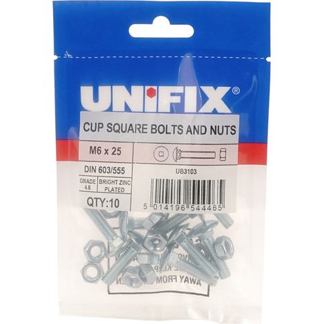 Unifix Grade 4.8 Cup Square Hex Bolts M6 x 50 - Box of 50