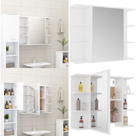 Armadio da Bagno Bianco 80x20,5x64 cm in Legno Multistrato - Armadio a specchio - Armadio in legno