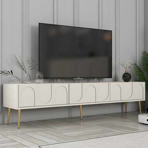 Mobile Porta tv Marnate, 3 Ante, Apertura a Ribalta, 3 Vani, 180x35x43h cm Bianco Crema (1/5)