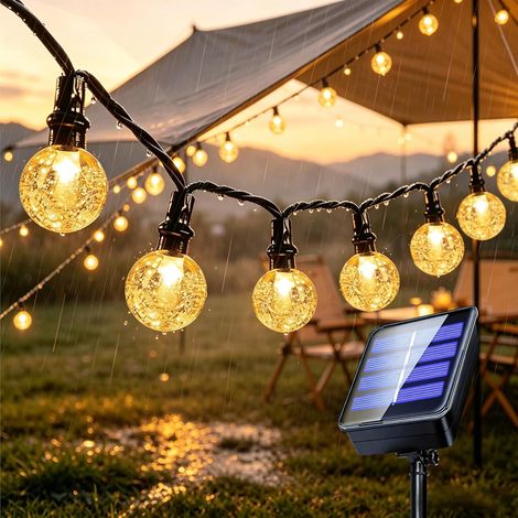 Guirnalda de luces solares para exteriores de 7 m con 50 LED, 8 modos Luces solares para exteriores impermeables IP65 para jardín, patio, balcón, bodas (1/5)
