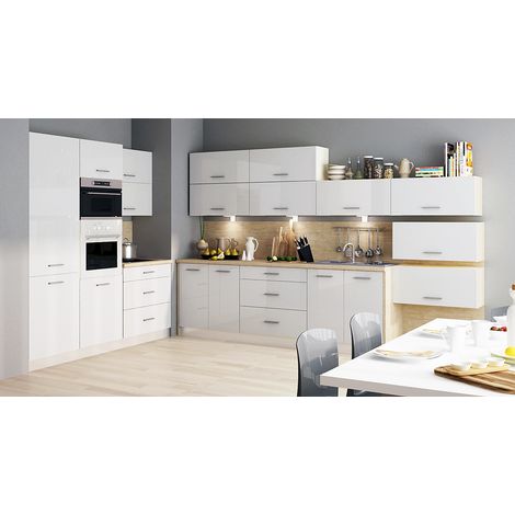 Azura Home Design – Ensemble cuisine Kyllian 500 cm sur mesure – Caissons mélaminés 18mm – Façade MDF laqué – Quincaillerie Soft close Blum – Fabrication européenne (1/2)