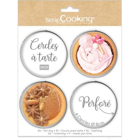 Cercle à tarte - Scrapcooking - Rond Inox - Pack de 4 - Diamètre 8 cm - Perforés (1/4)