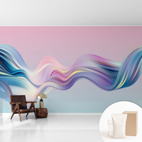 Tapete Tapete Vliestapete mit Kleber - Fototapete mit Motiv - Wandtapete modern - Wanddeko Bunte Wellen 416x254 cm (1/5)