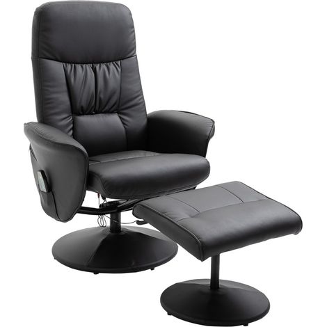 Fauteuil Relax Massage avec 10 Points de Vibration Repose-Pieds Intégré et Espace Rangement en Simili Cuir Noir 81x105 cm (1/5)