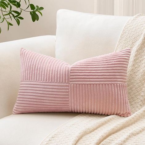 Funda de cojín de pana，estampado de rayas cruzadas，fundas de cojín de pana，fundas de cojín decorativas，decoración patchwork (1/4)