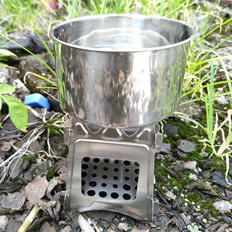 Réchaud de camping pliable en acier inoxydable 304, léger et portable, idéal pour la randonnée et les activités de plein air. (1/5)