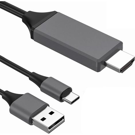 Câble Adaptateur USB-C vers HDMI 2m, Convertisseur Vidéo Audio Chargeur, Cordon Interface Multimédia Haute Définition pour Smartphone, Tablette, TV, Projecteur (1/5)