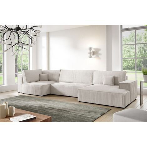Wohnlandschaft Schlafsofa CORUNIA Stoff Poso Altweiß Ottomane Rechts (1/5)
