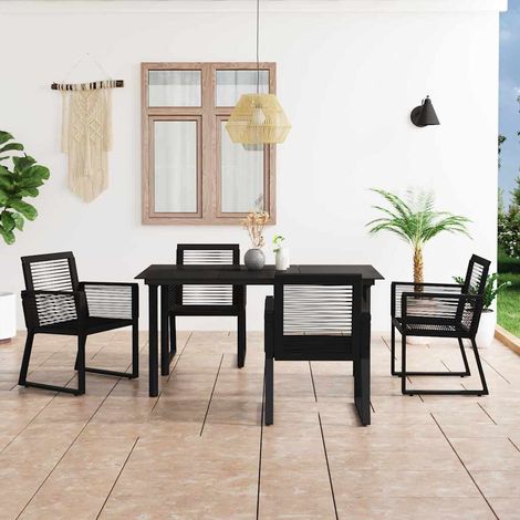 Salon de jardin 5 pcs Ensemble Table et Chaise de Jardin - Rotin PVC Noir BV303010 - BonneVie (1/5)
