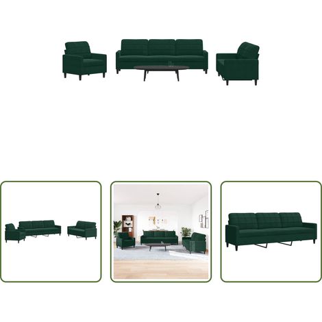 vidaXL Ensemble de canapés 4 pcs avec coussins Vert foncé Velours (1/5)