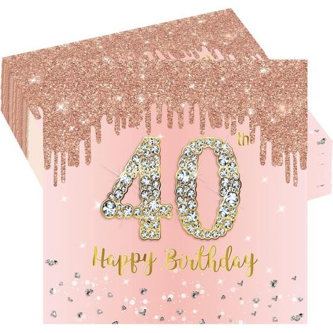 Serviettes 40ème anniversaire Roségold, 20 pièces, Décoration de fête, Rose, Femmes