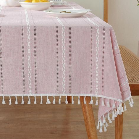 Böhmische Tischdecke 90x90cm mit Quasten, Leinen-Optik, Rosa