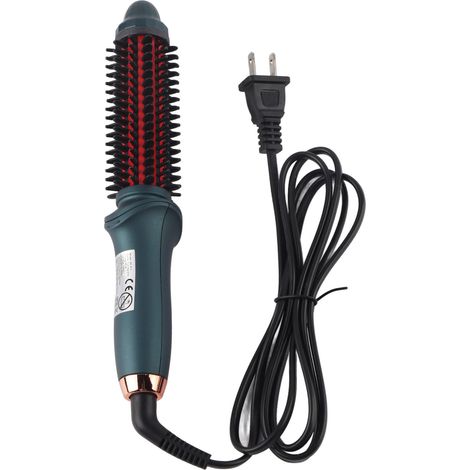 Brosse à cheveux chauffante 2 en 1 verte, lissage et bouclage, portable thermostatique, prise américaine 110V (1/5)