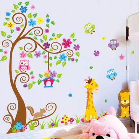 TEMPSA Stickers muraux enfant Mignon Arbre Hibou 180cm X 150cm (1/4)