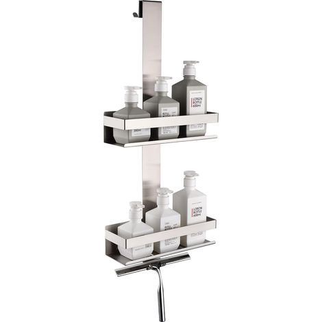 Etagere Douche Suspendue, Double Couche Support de Douche Suspendu en Acier Inoxydable, Panier de Douche Suspendu en Nickel Brossé, étagère de Douche Suspendue en Verre pour Salle de Douche (1/5)