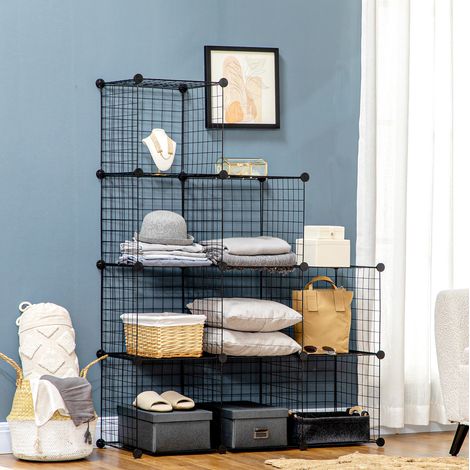 Scaffale modulare in metallo nero, 6 cubi a giorno, 109 x 37 x 109 cm, configurazione personalizzabile (1/5)